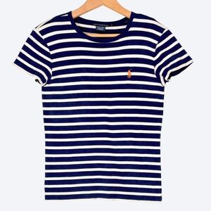 Ralph Lauren Sport Nautical Striped Crew Neck‎ Womens L T-Shirt Orange Pony
